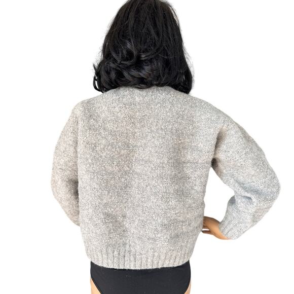 Peruvian Alpaca V neck Sweater in gray faux button down side pockets medium - Picture 3 of 15